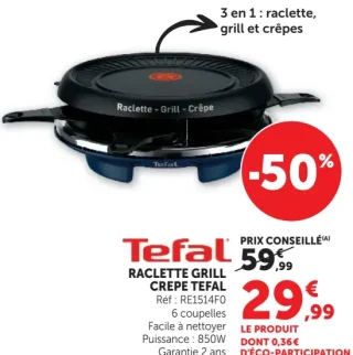 Raclette Grill Crepe Tefal RE1514F0