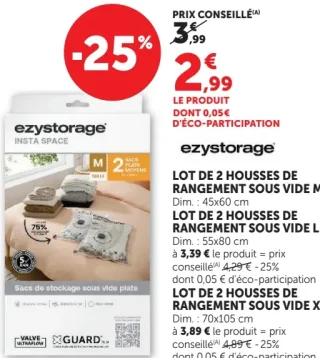 ezystorage Lot de 2 housses de rangement sous vide M