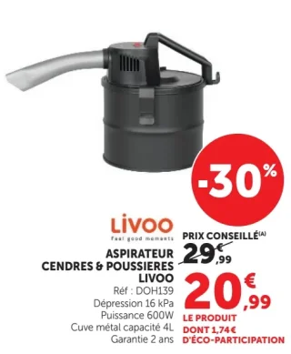 Aspirateur cendres & poussières Livoo DOH139