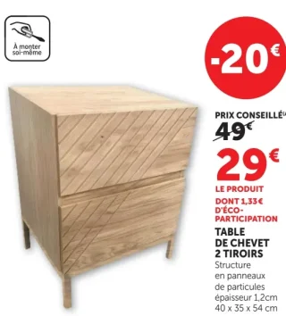 Table de chevet 2 tiroirs