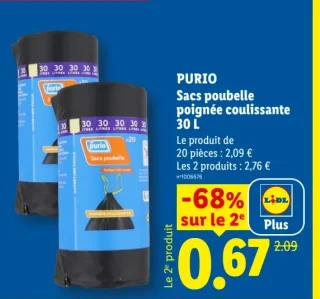 Purio Sacs poubelle poignée coulissante 30 L
