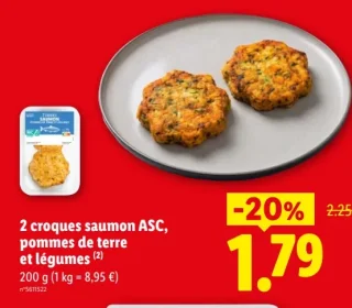 2 croques saumon ASC, pommes de terre et légumes