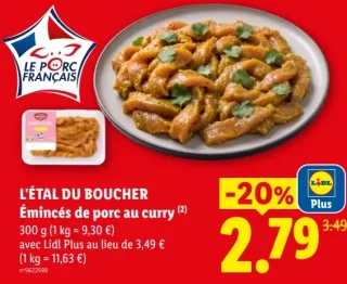 L'ÉTAL DU BOUCHER Émincés de porc au curry