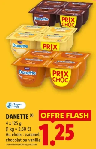 Danette caramel, chocolat ou vanille