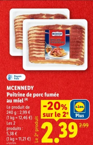 MCENNEDY Poitrine de porc fumée au miel