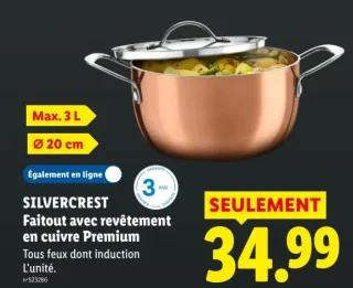SILVERCREST Faitout avec revêtement en cuivre Premium Ø 20 cm Max. 3 L