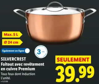 SILVERCREST Faitout avec revêtement en cuivre Premium Ø 24 cm Max. 5 L