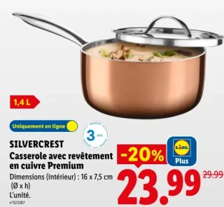 Silvercrest Casserole avec revêtement en cuivre Premium