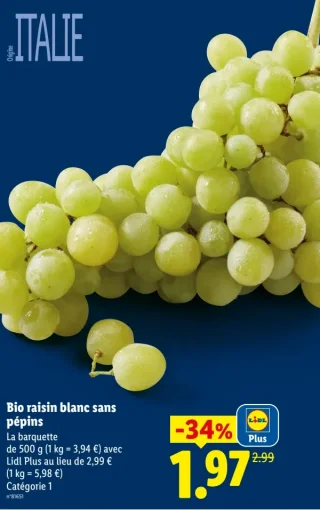 Bio raisin blanc sans pépins