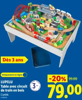 LUPILU Table avec circuit de train en bois