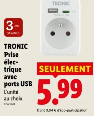 TRONIC Prise électrique avec ports USB