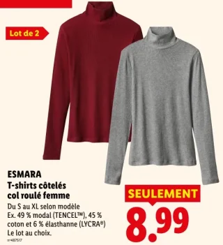 ESMARA T-shirts côtelés col roulé femme