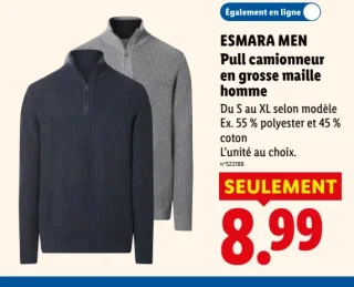 ESMARA MEN Pull camionneur en grosse maille homme