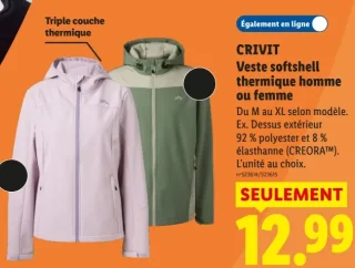 CRIVIT Veste softshell thermique homme ou femme
