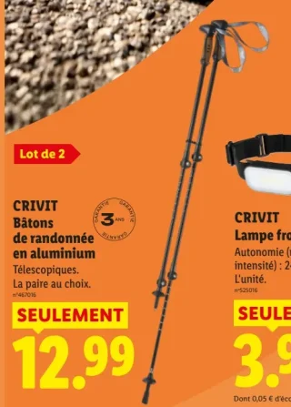 CRIVIT Bâtons de randonnée en aluminium
