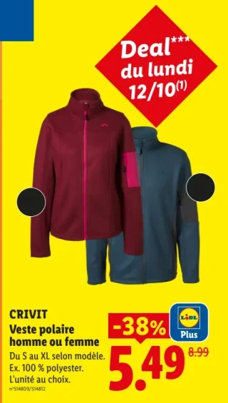 CRIVIT Veste polaire homme ou femme