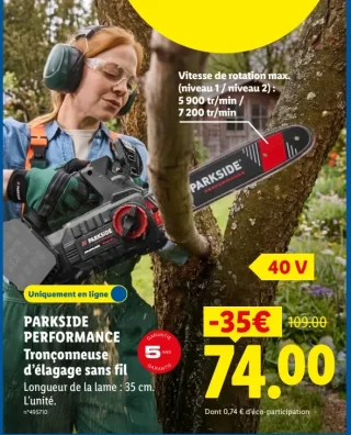 PARKSIDE PERFORMANCE Tronçonneuse d'élagage sans fil 40 V
