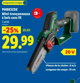 PARKSIDE Mini-tronçonneuse à bois sans fil 20 V