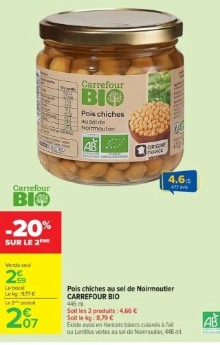 Pois chiches au sel de Noirmoutier Carrefour Bio