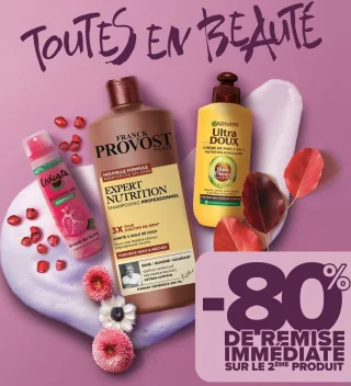 Gamme de produits de soin Franck Provost, Ushuaïa et Garnier Ultra Doux
