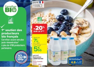 Lait U.H.T. Demi-écrémé CARREFOUR BIO