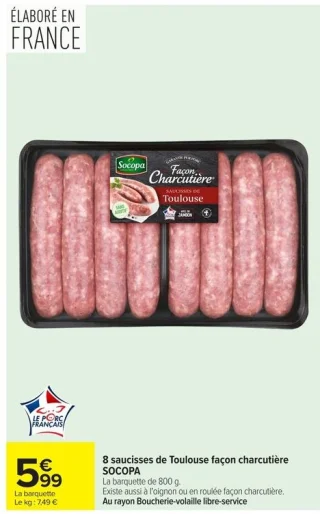 8 saucisses de Toulouse façon charcutière SOCOPA