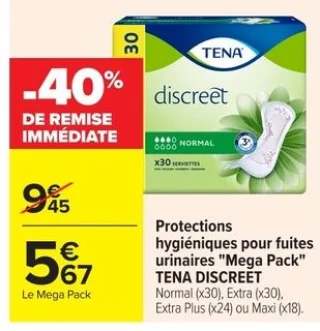 Protections hygiéniques pour fuites urinaires "Mega Pack" TENA DISCREET