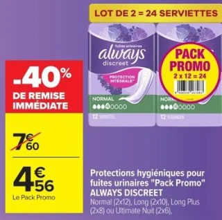Protections hygiéniques pour fuites urinaires "Pack Promo" ALWAYS DISCREET
