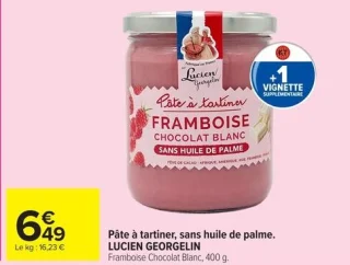 Pâte à tartiner, sans huile de palme, LUCIEN GEORGELIN Framboise Chocolat Blanc