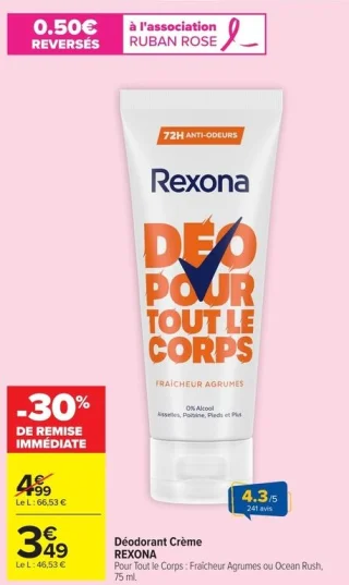 Déodorant Crème REXONA Pour Tout le Corps : Fraîcheur Agrumes ou Ocean Rush