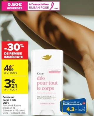 Déodorant Corps à bille DOVE Framboise & Rose ou Original