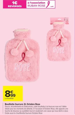 Bouillotte fourrure 2L Octobre Rose