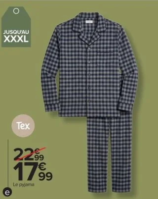 Pyjama col tailleur flanelle homme Tex