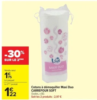 Cotons à démaquiller Maxi Duo CARREFOUR SOFT