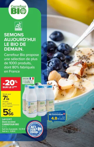 Lait U.H.T. Demi-écrémé CARREFOUR BIO