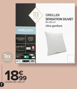 Oreiller Sensation Duvet Moelleux Tex Home