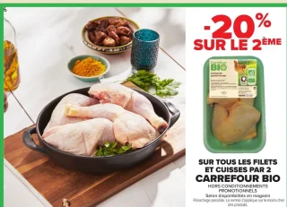 Filets et cuisses de poulet fermier CARREFOUR BIO