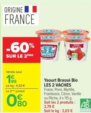 Yaourt Brassé Bio Les 2 Vaches