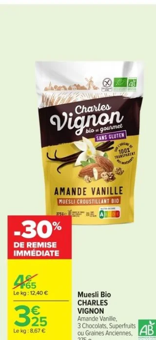 Muesli Bio Charles Vignon Amande Vanille