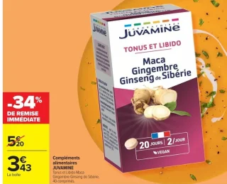 Compléments alimentaires JUVAMINE Tonus et Libido Maca Gingembre Ginseng de Sibérie