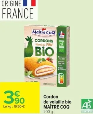 Cordon de volaille bio Maître Coq