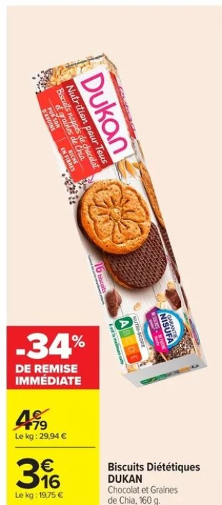 Biscuits Diététiques DUKAN Chocolat et Graines de Chia