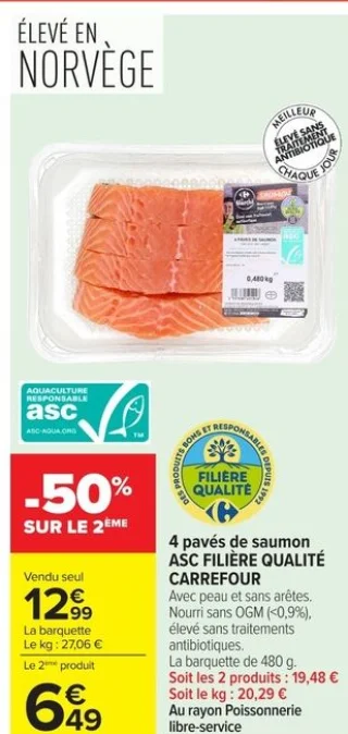 4 pavés de saumon ASC FILIÈRE QUALITÉ CARREFOUR