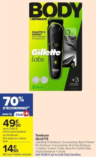 Tondeuse GILLETTE Labs Body I3, Beard Trimmer Pro ou Venus Pro Comfort Glide