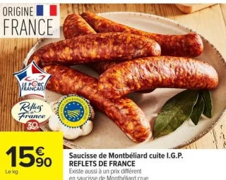 Saucisse de Montbéliard cuite I.G.P. REFLETS DE FRANCE