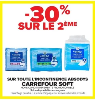 Gamme d'incontinence Absodys Carrefour Soft