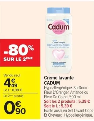Crème lavante Cadum Hypoallergénique