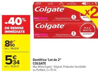 Dentifrice "Lot de 2" Colgate Max White Expert