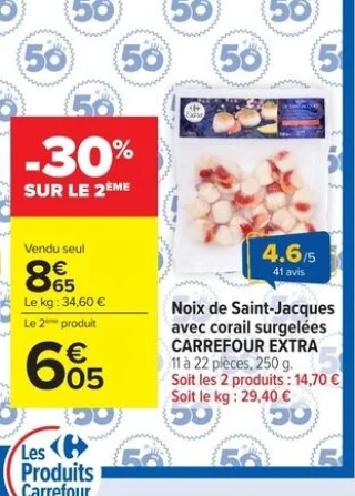 Noix de Saint-Jacques avec corail surgelées CARREFOUR EXTRA