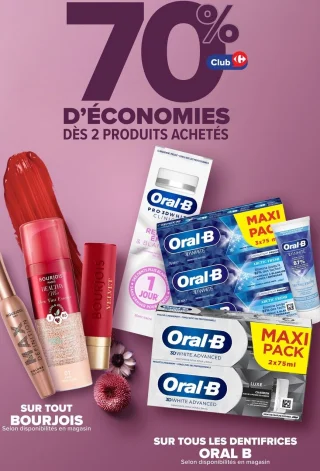 Produits de maquillage Bourjois et dentifrices Oral-B